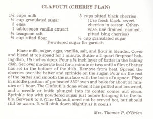 Clafluti or Cherry Flan from Mountain Measures Collection of West Virginia Recipes, Charleston, West Virginia, 1974, 1976 2