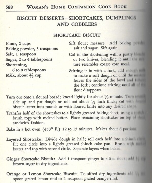 Shortcake Biscuit from 1946 Woman's Home Companion Cook Book