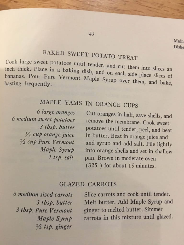 Maple Yams and Glazed Carrots,Vermont Maple Syrup Cook Book, 1974