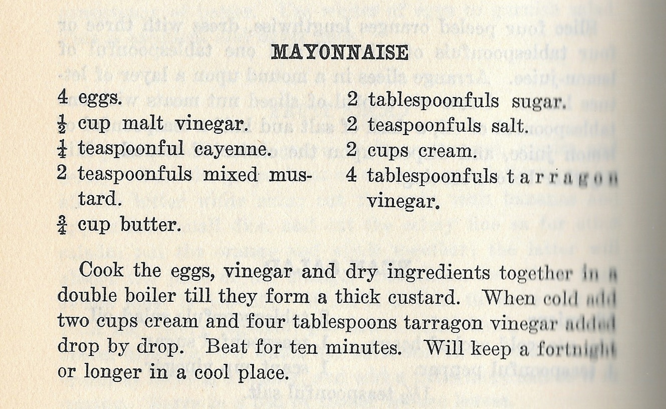 Mayonnaise Recipe from American Home Cook Book: A Volume of Tested Recipes, 1932, Grace E. Denison - VINTAGE COOKBOOK