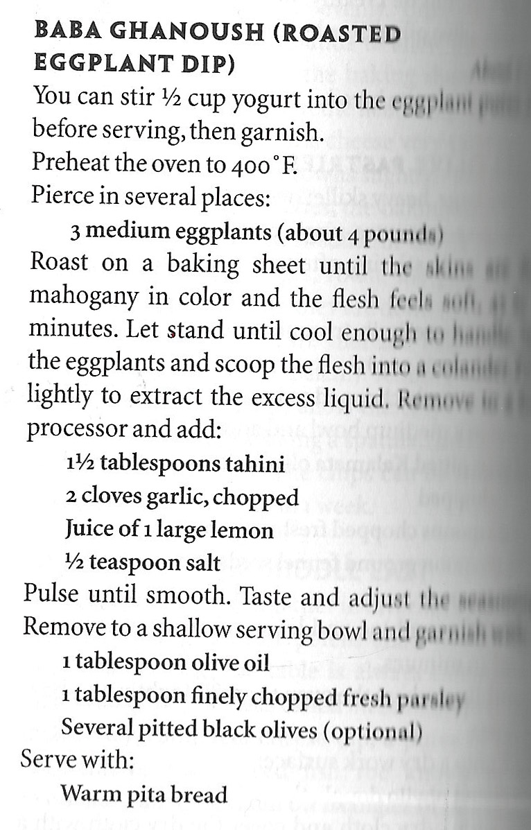 Baba Ghanoush (Roasted Eggplant Dip) from Joy of Cooking, 1997